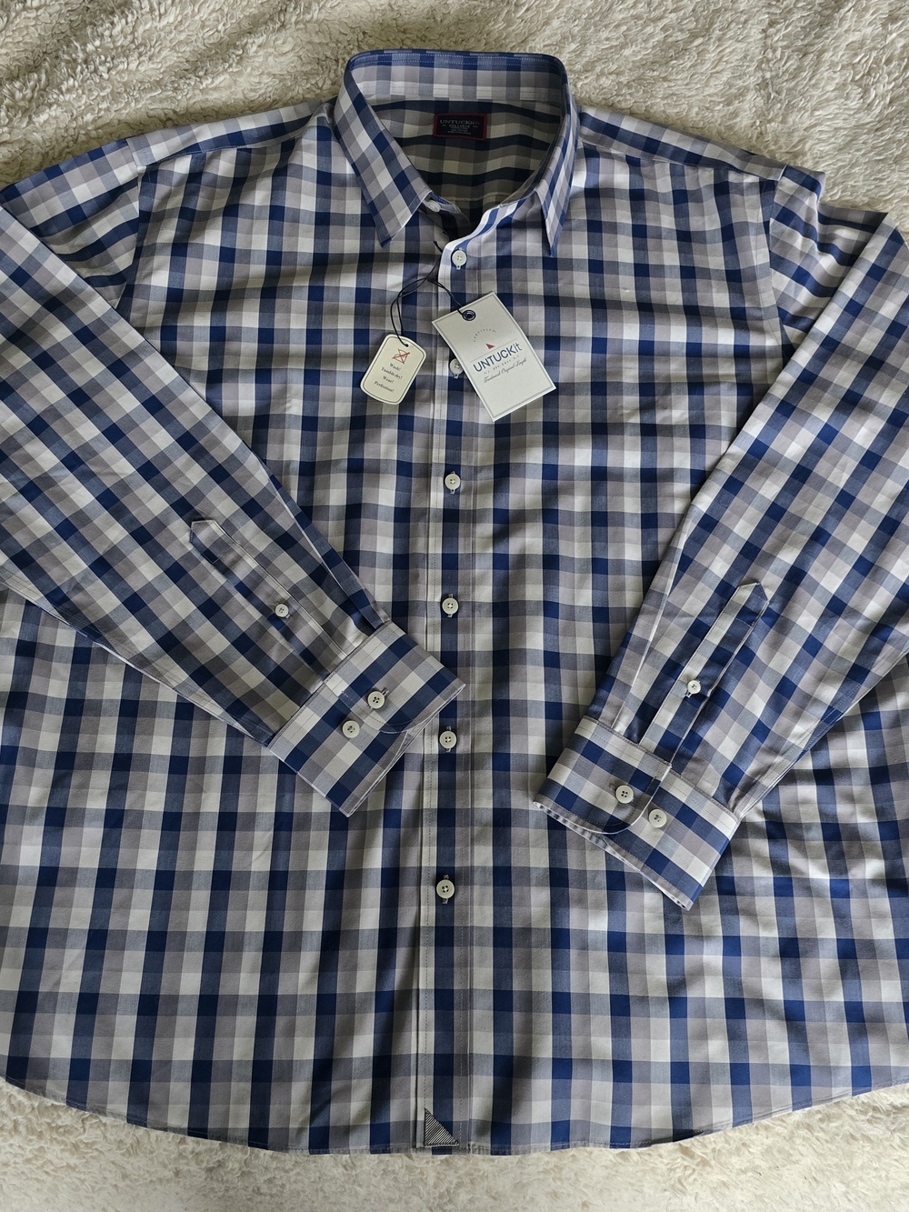 UNTUCKit Men’s Blue & Gray 3XL Big & Tall Casual Wedding Preppy Wrinkle Free
